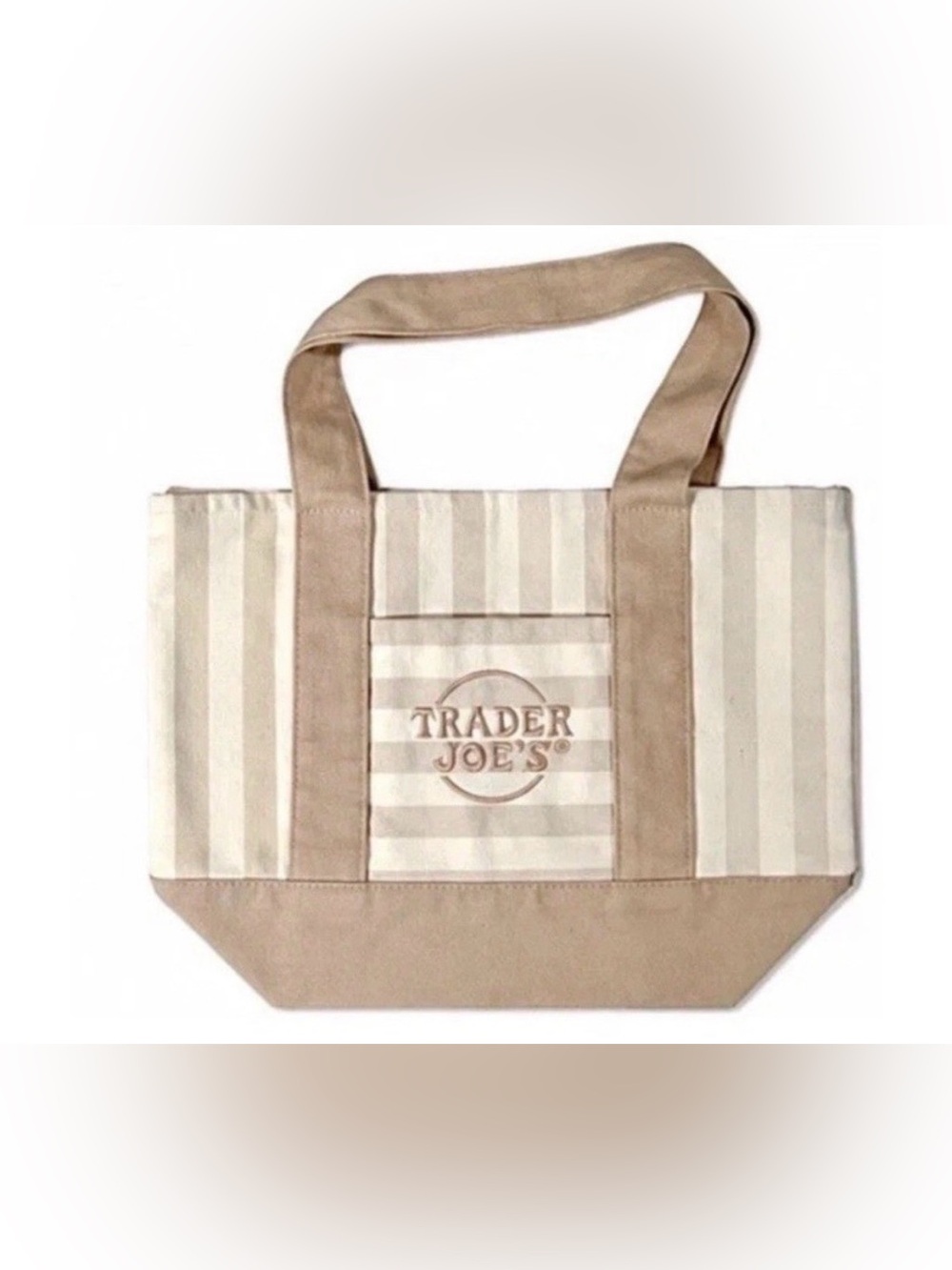 NEW TRADER JOE’S Beige & Cream Striped Tote Bag - medium